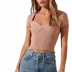 Astr Cap Sleeve Ribbed Sweetheart Top Large